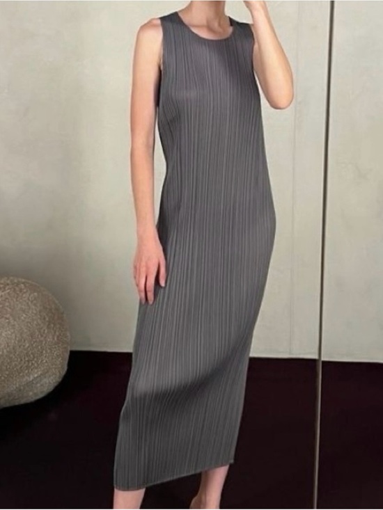 Issey Miyake Dresses & Skirts - NWOT Issey Miyake Pleats Please Gray Pleated Midi Dress